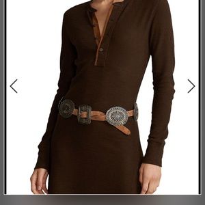 Polo Ralph Lauren Dress Womens size SMALL Brown Rowie Henley Maxi Waffle Knit